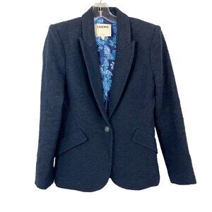 L'Agence‎ Chamberlain Cotton Blend Boucle Tweed Blazer Jacket Navy Blue - Size 4
